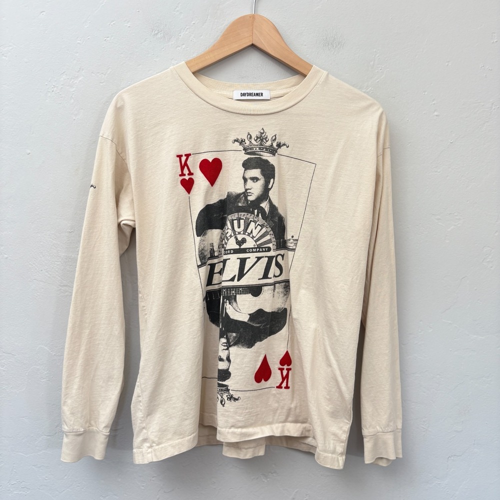 Daydreamer Elvis King of Hearts Top Women Size XS Ivory Long Sleeve